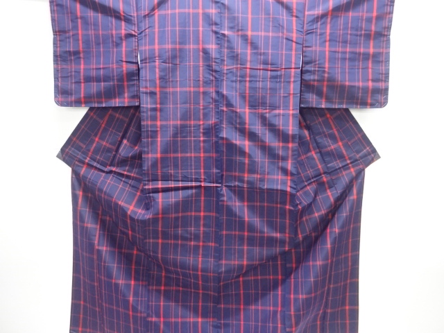 JAPANESE KIMONO / UNUSED PLAID WEAVING YONEZAWA TSUMUGI KIMONO / DOCHU